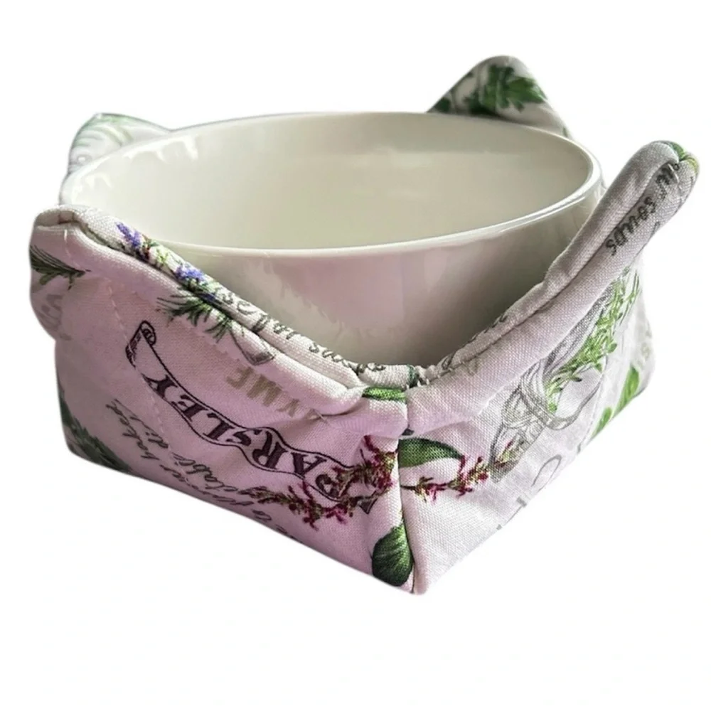 Hand Crafted Colorful Herb Garden Microwave Small Bowl Cozy 100% Cotton